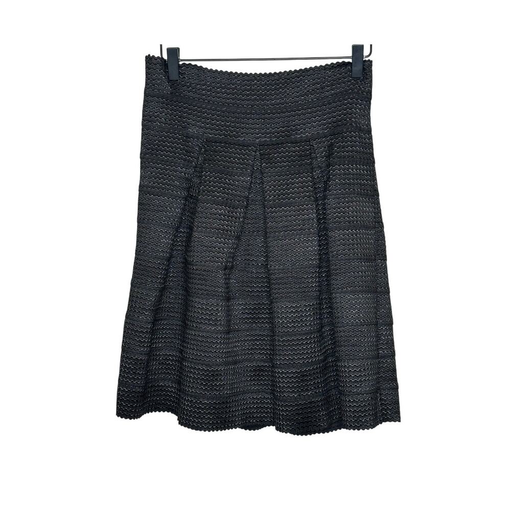 Ann Taylor Skirt Womens 4 Black Textured Stretch Pleated Knee Length Office EUC